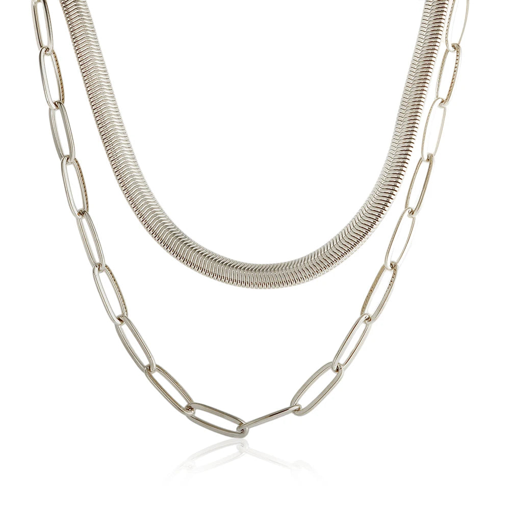 Colar Duplo Cobra e Elos Banhado em Ouro 18K