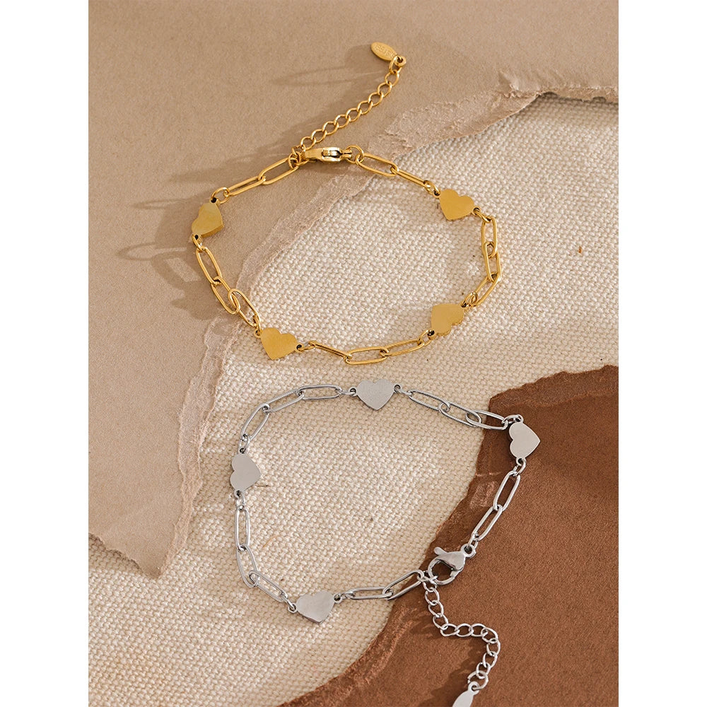 Pulseira Elos e Coração Banhado em Ouro 18K