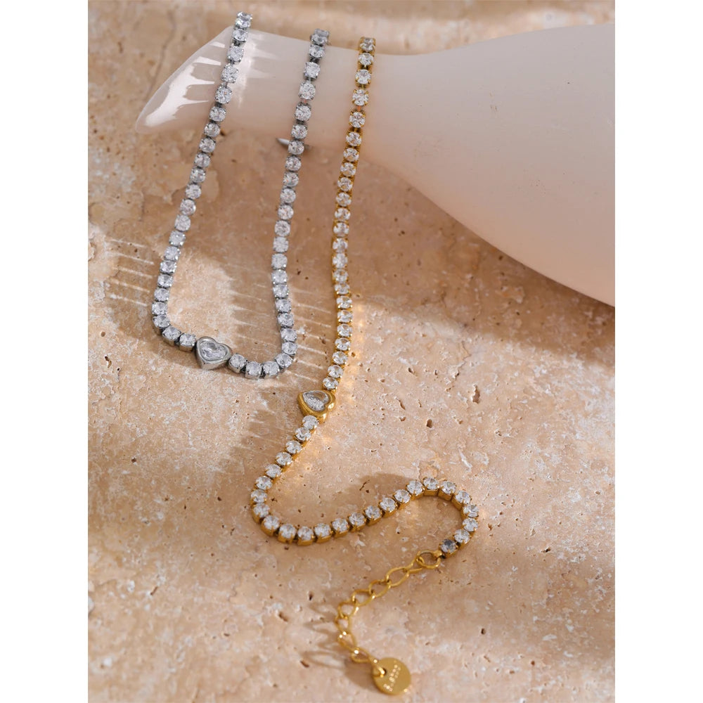 Pulseira Cubic Zirconia Heart Banhado em Ouro 18K