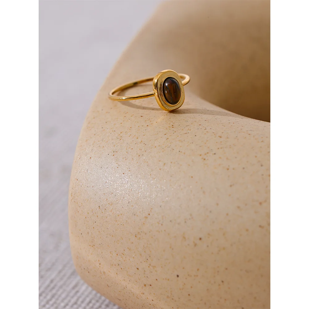 Anel Pedra Marrom Banhado em Ouro 18K