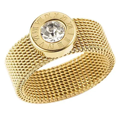 Anel Malha Algarismo Romano Banhado em Ouro 18K