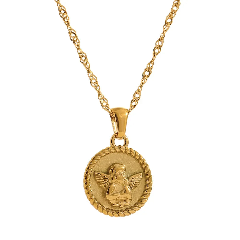 Colar Medalha Anjo Banhado em Ouro 18K