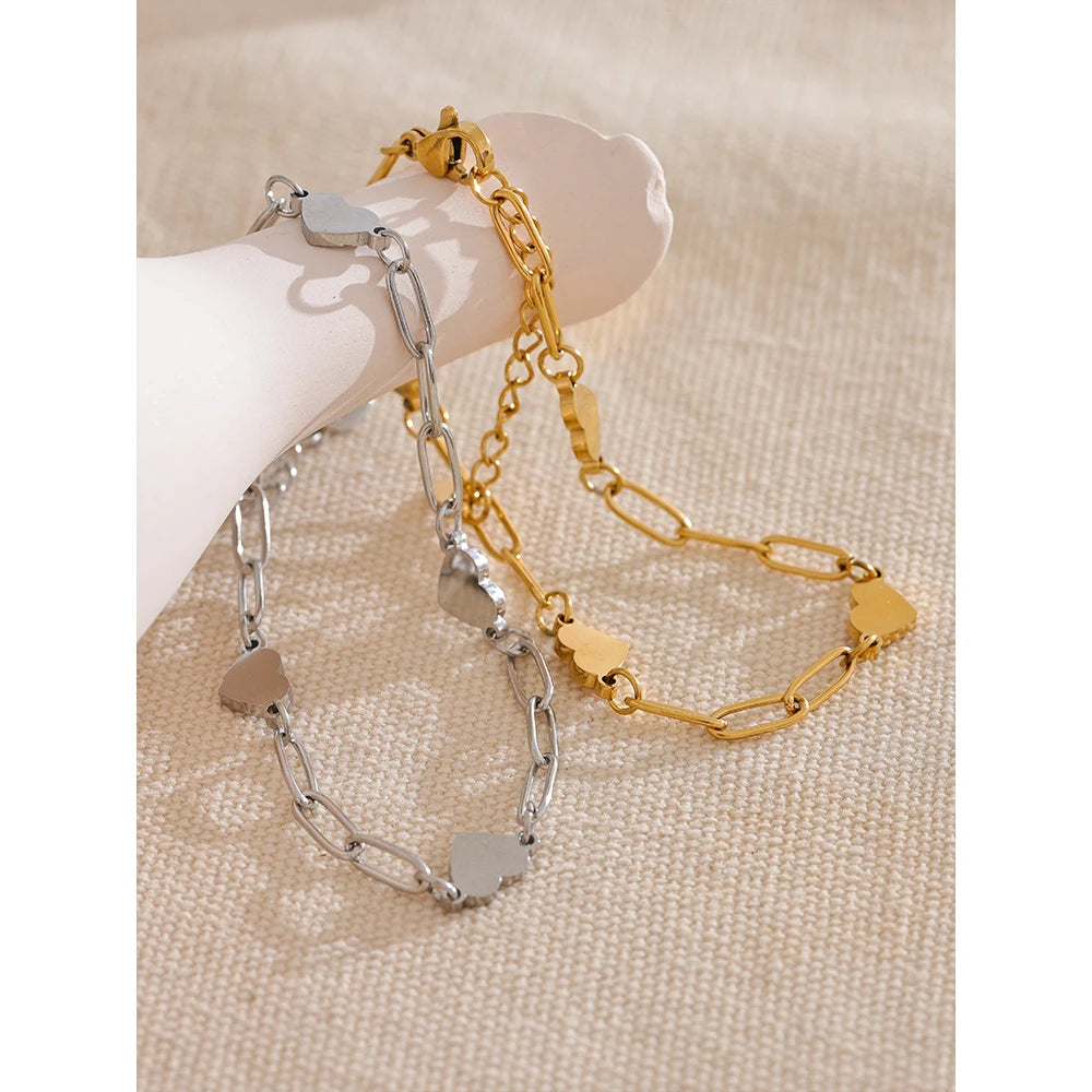 Pulseira Elos e Coração Banhado em Ouro 18K