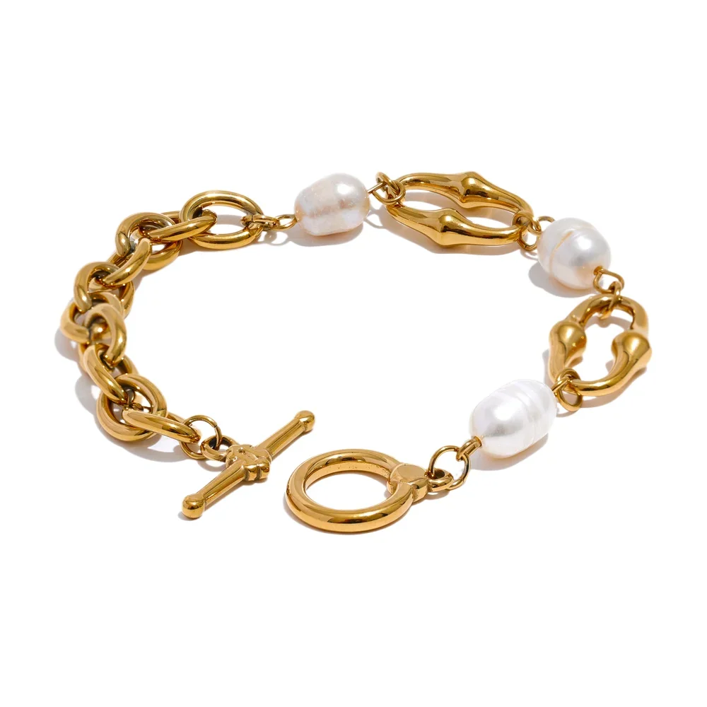 Pulseira Elos com Pérolas Banhado em Ouro 18K