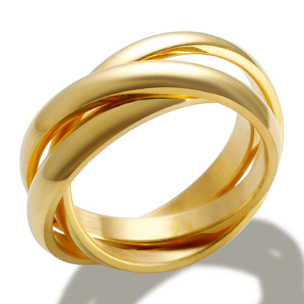 Anel Triplo Elos Interligados Banhado em Ouro 18K