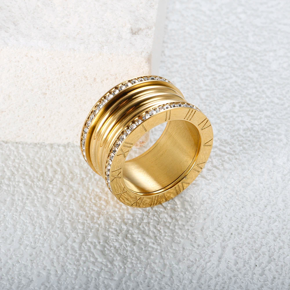 Anel Algarismo Romano Elegance Banhado em Ouro 18K