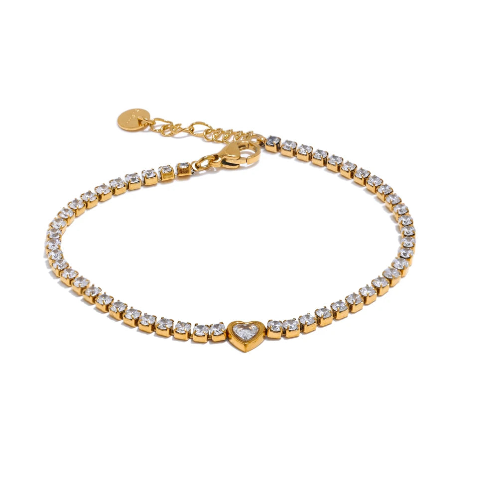 Pulseira Cubic Zirconia Heart Banhado em Ouro 18K
