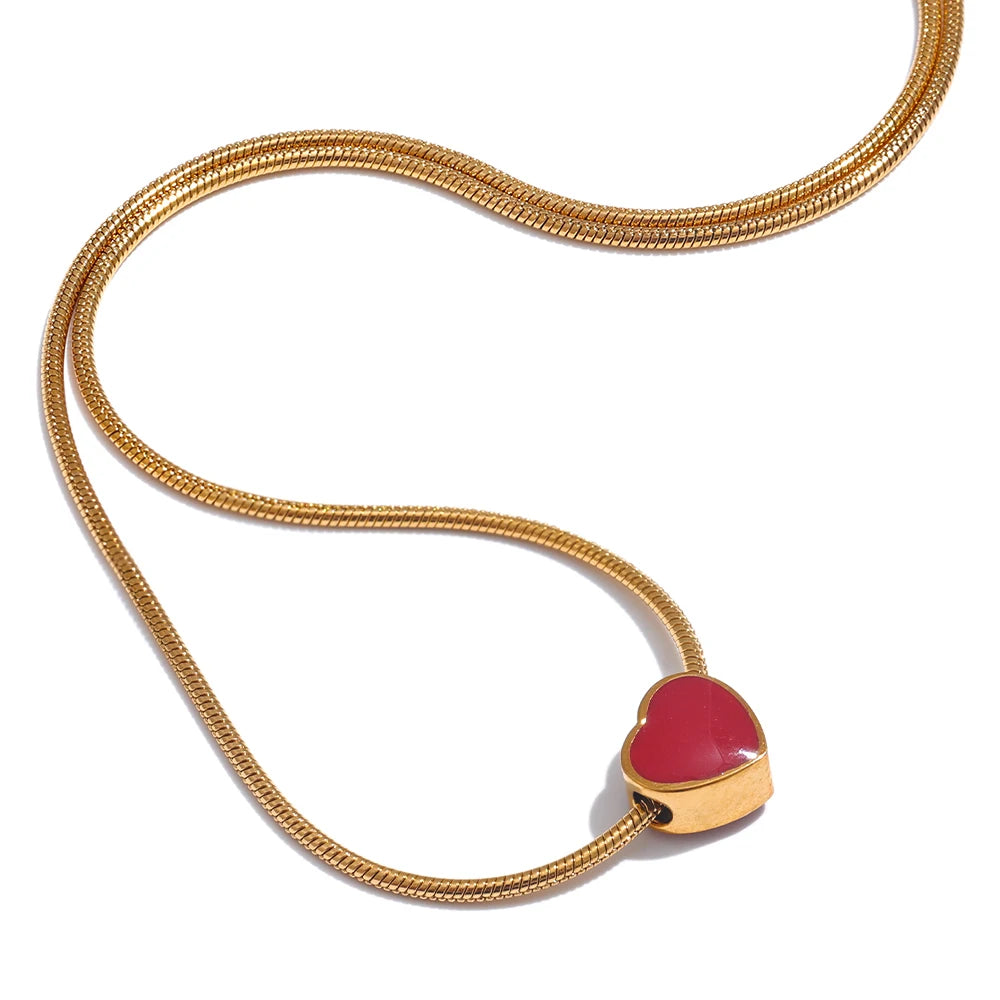 Colar Pingente Coração Vermelho Banhado em Ouro 18K