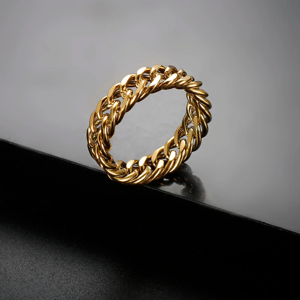 Anel Elo Cubano Banhado em Ouro 18K
