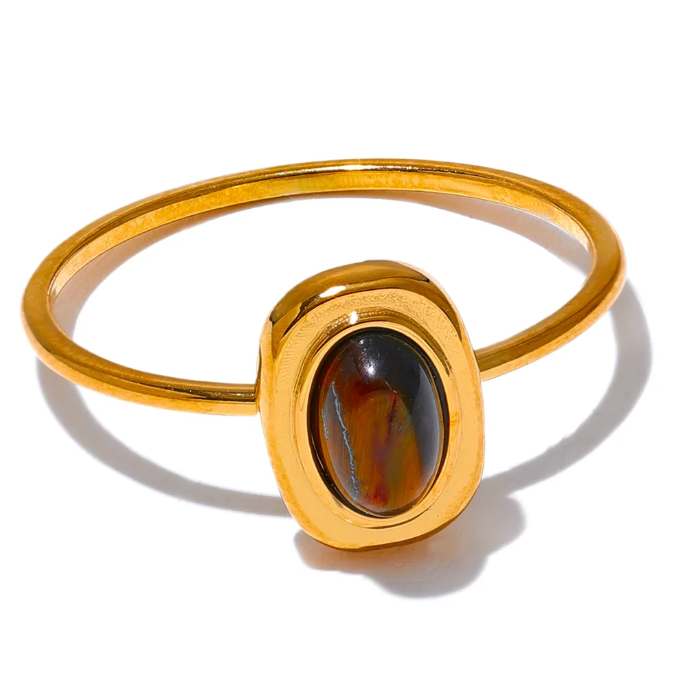 Anel Pedra Marrom Banhado em Ouro 18K