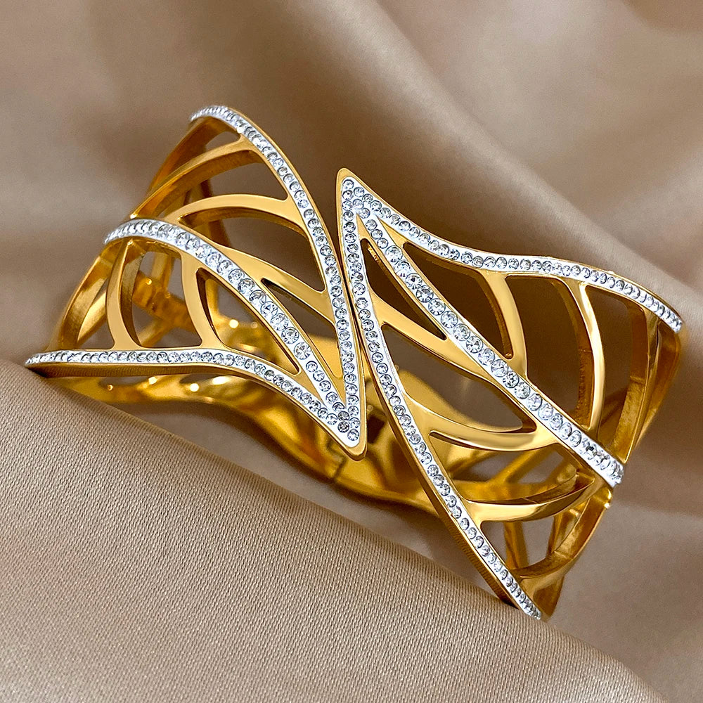Bracelete Folhas Zircônias Banhado em Ouro 18K