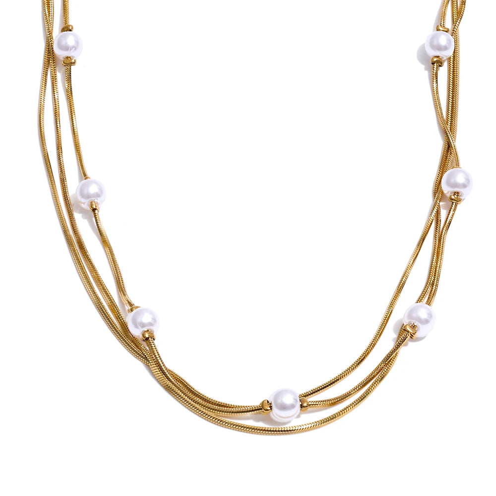Colar Trio com Pérolas Banhado em Ouro 18K