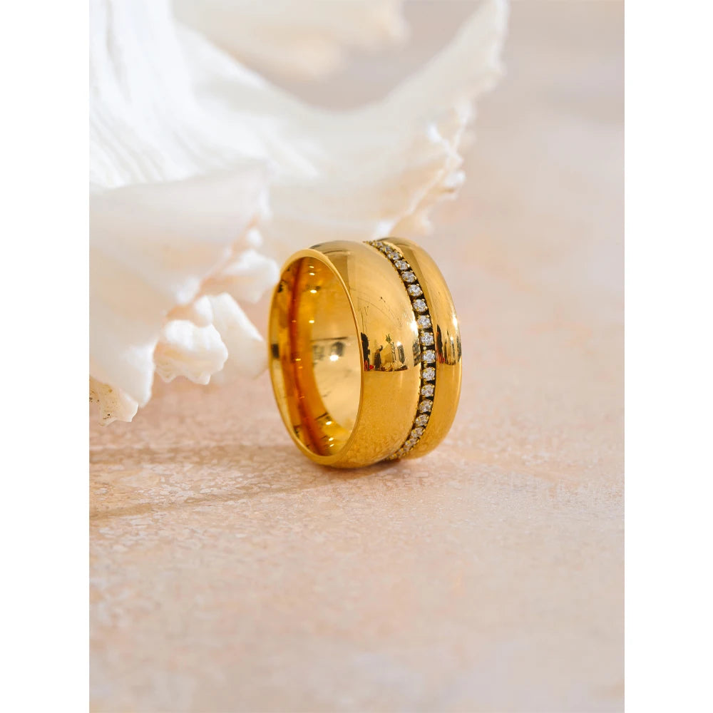 Anel Aliança Robusto Zircônia Banhado em Ouro 18K