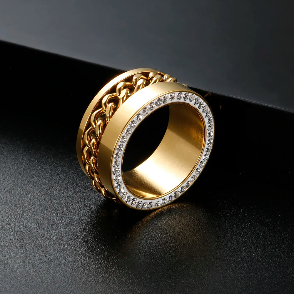 Anel Cúbico Elos Zircônias Banhado em Ouro 18K