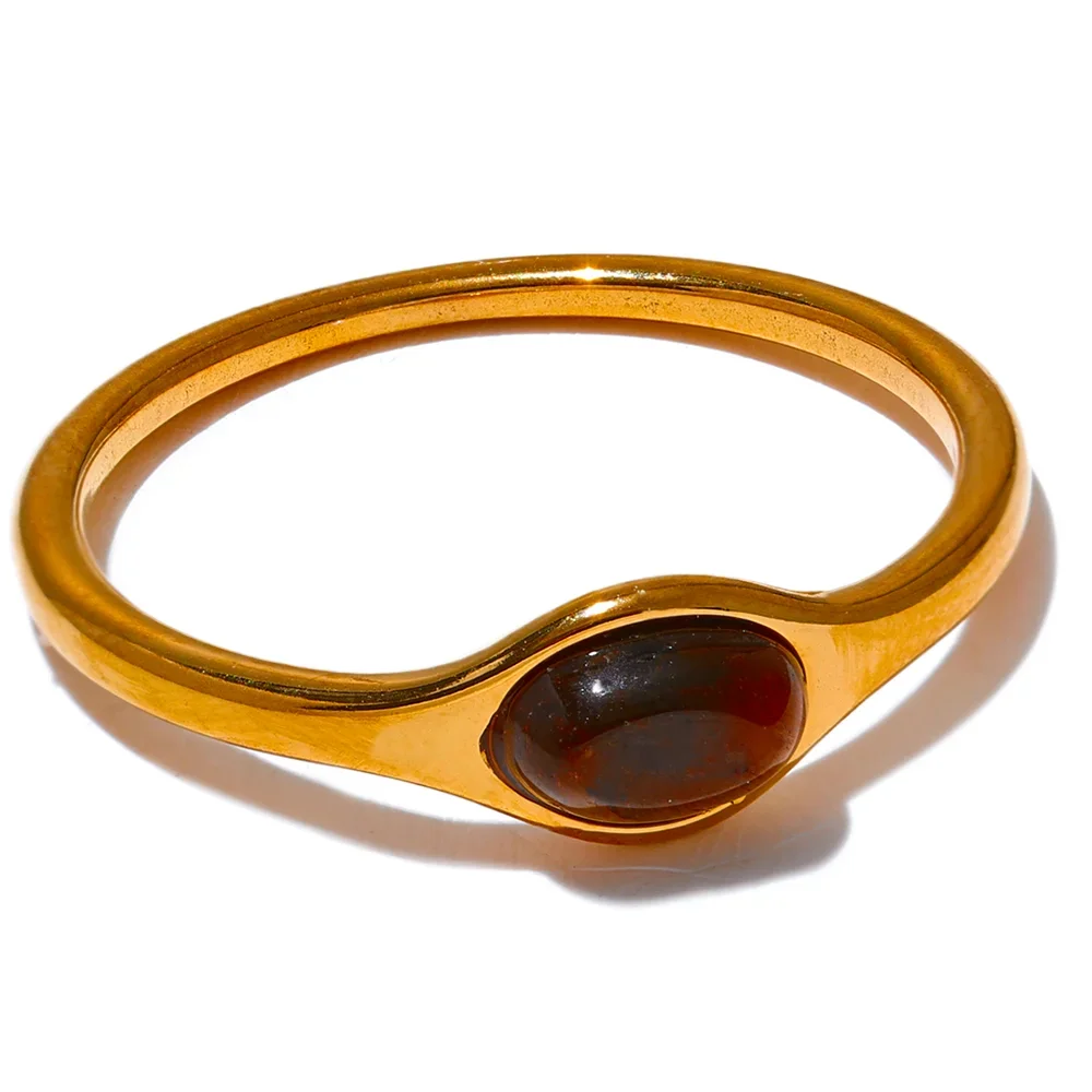 Anel Pedra Marrom Banhado em Ouro 18K