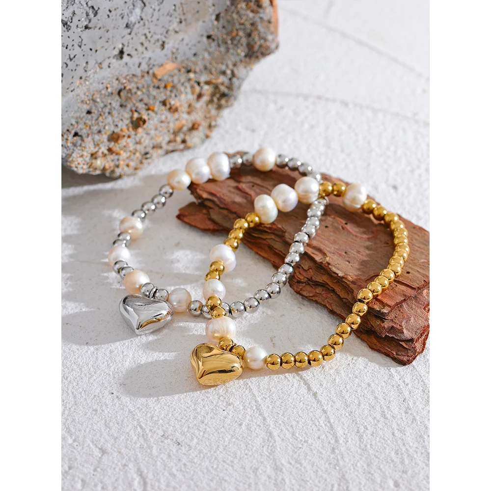Pulseira Bolinhas e Coração Banhado em Ouro 18K