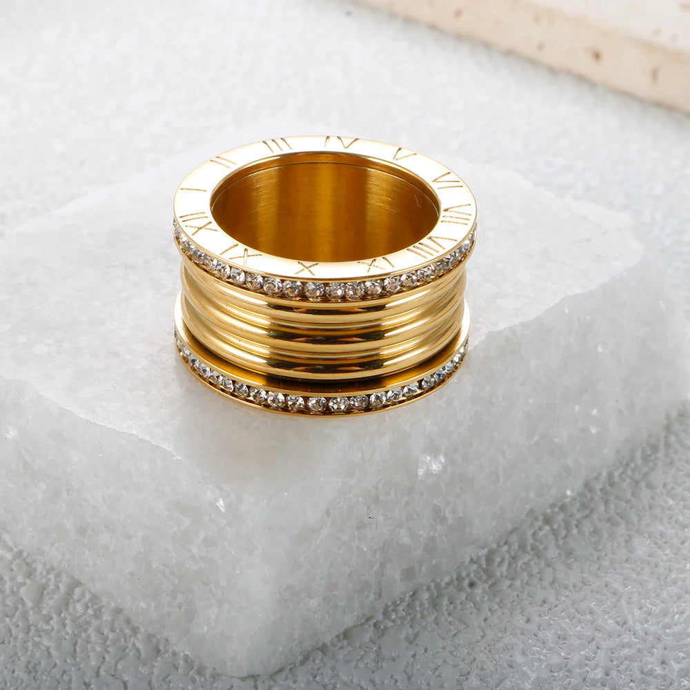 Anel Algarismo Romano Elegance Banhado em Ouro 18K