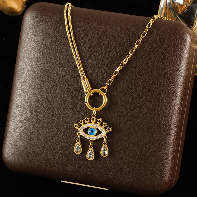 Colar Pingente Olho Grego Banhado em Ouro 18K