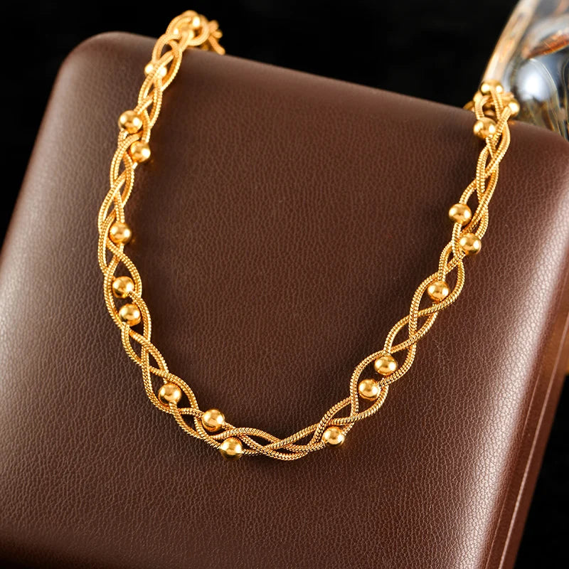 Conjunto Colar e Pulseira Entrelaçada Banhado em Ouro 18K