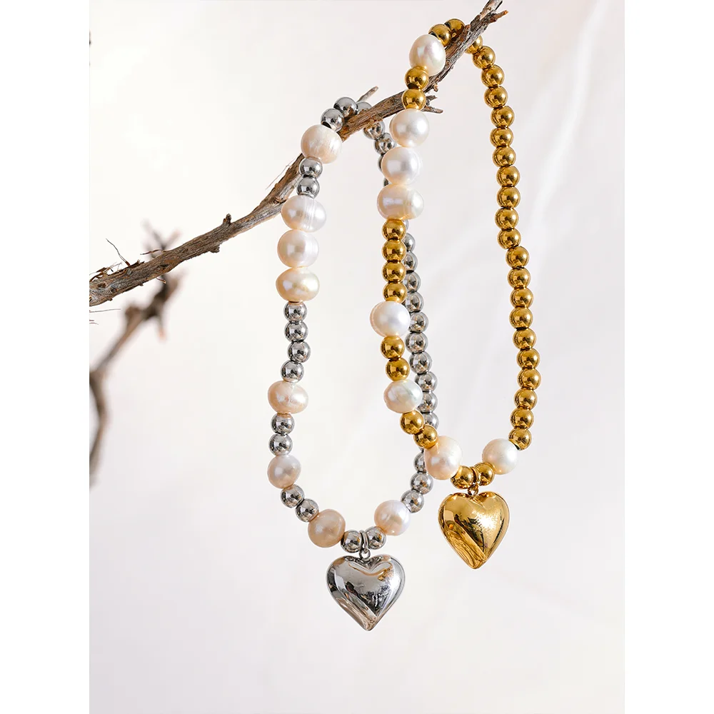 Pulseira Bolinhas e Coração Banhado em Ouro 18K